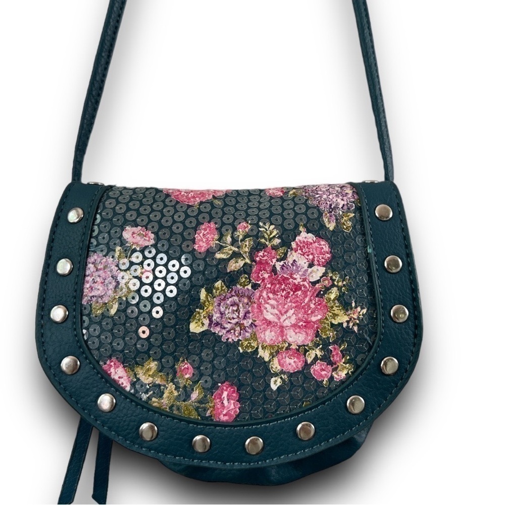 CANDIES Vegan Leather Pink Purple Rose Sequins Studded Mini Crossbody Purse Bag